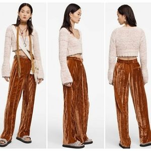 New Zara silk blend limited edition velvet pants straight leg Caramel